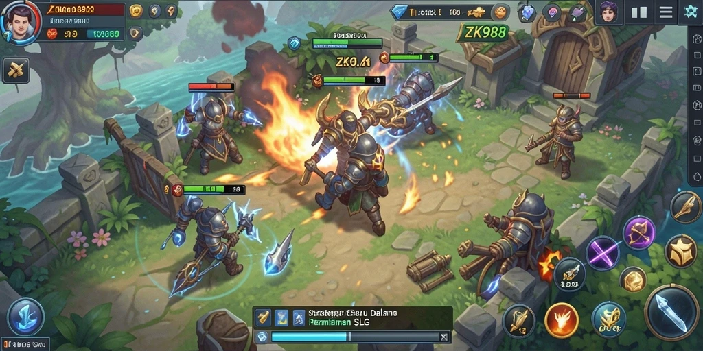 Screenshot gameplay ZK988 menampilkan pertempuran epik dalam game SLG.